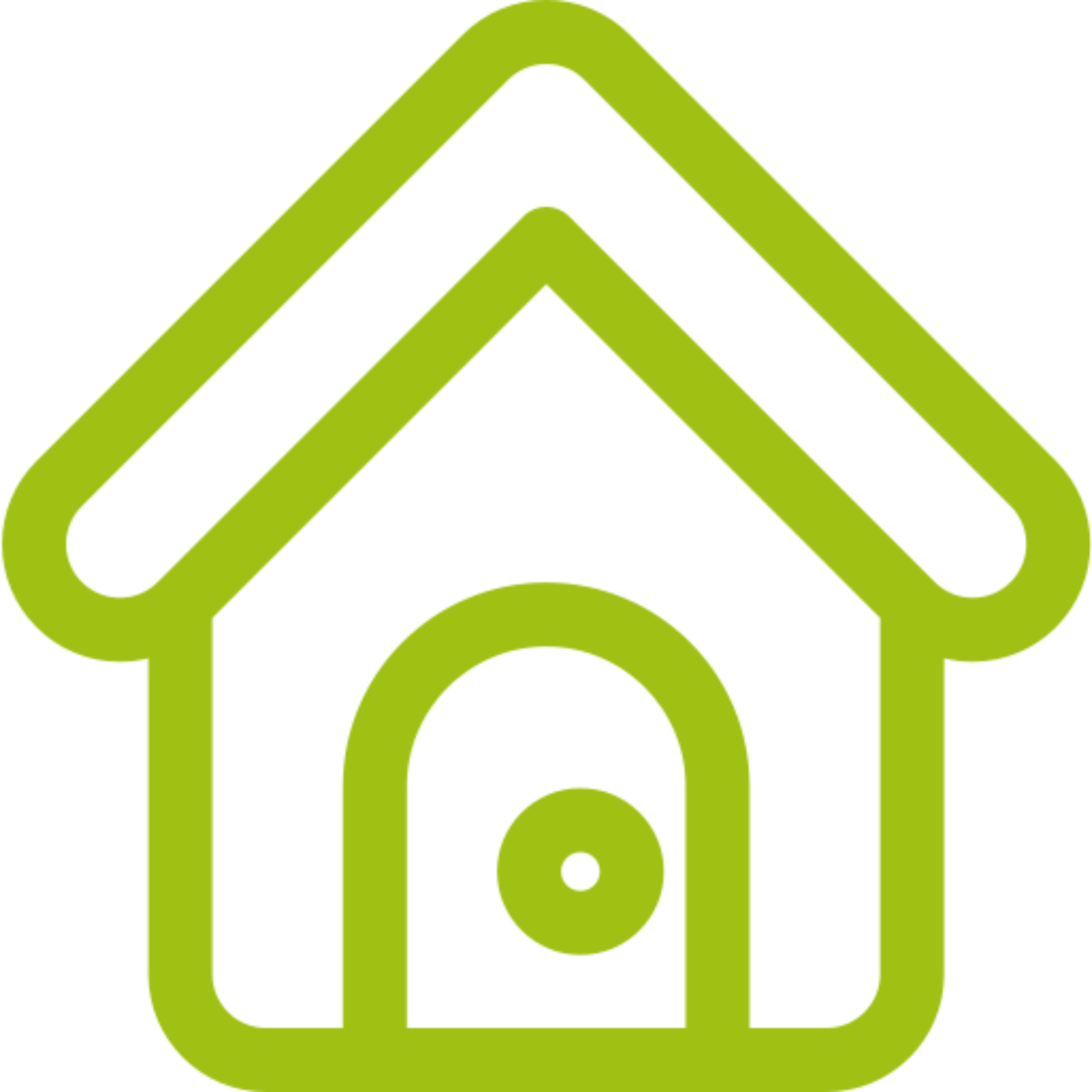 Green home icon on black background